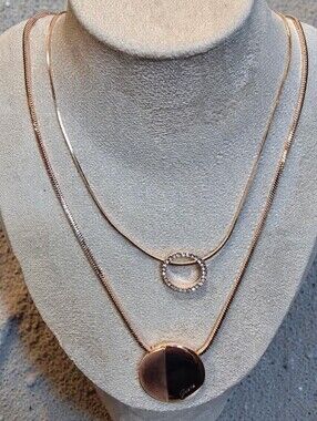 Guess Rose Gold 2 Piece Pave Pendant Necklace
